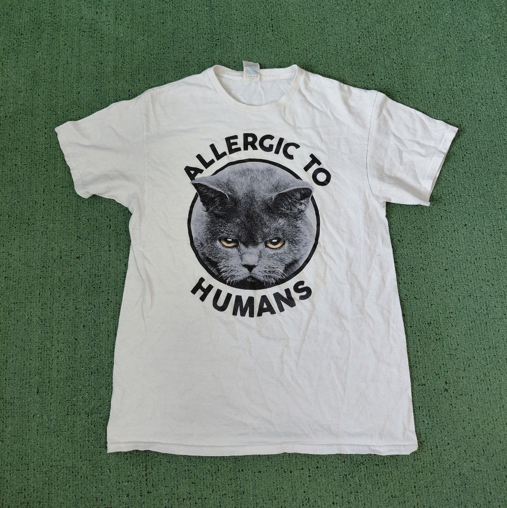 Allergic To Humans Black Cat Grayish White T Shirt Sz Medium